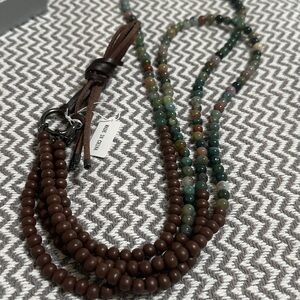 Handcrafted Beaded Jade Opal & Resin Necklace with Leather Accent